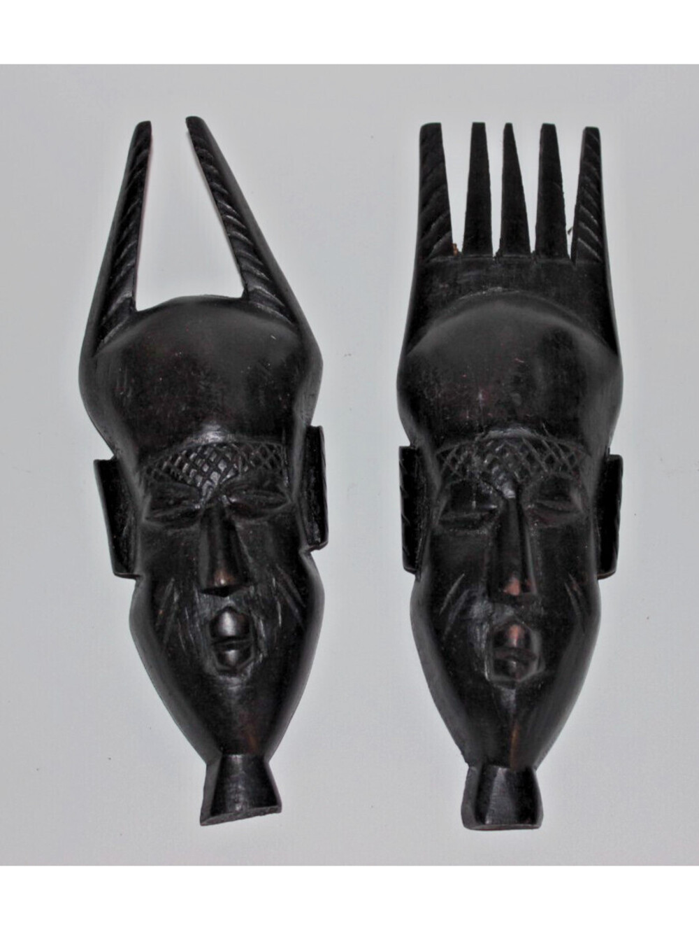 Pair of Hand Carved African Wood Tribal Face Masks Wall Hanging Folk Art VTG